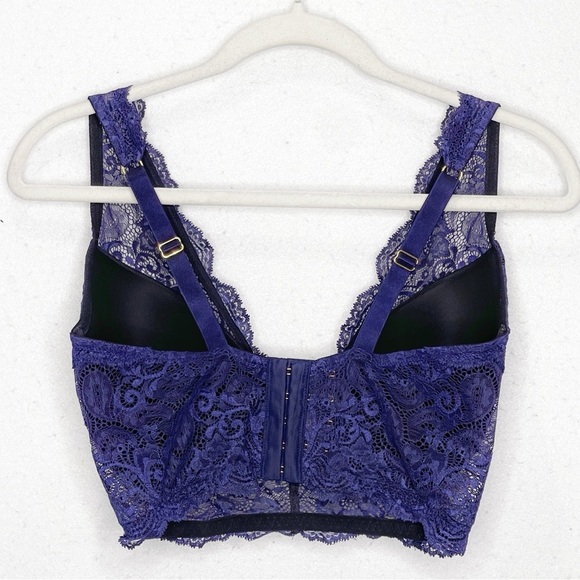 ThirdLove Longline Lace Plunge Bra Dark Blue 36E Gold Hardware - Picture 5 of 10